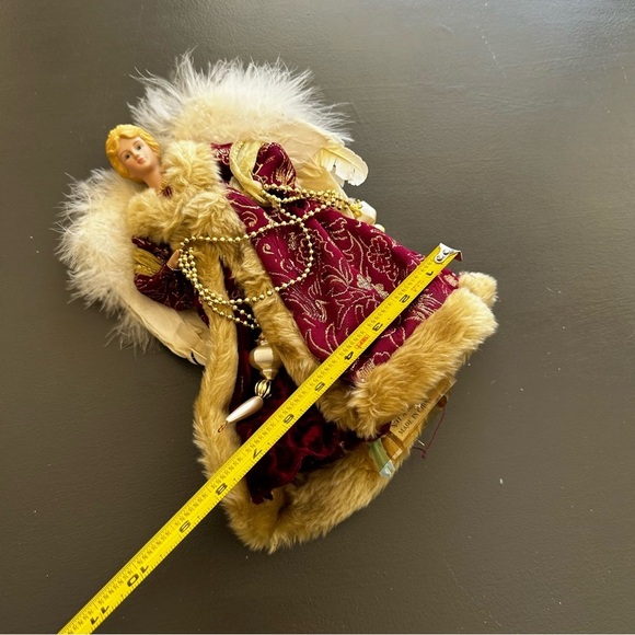 Vintage Christmas Angel Tree Topper Victorian Porcelain Red Feathers Wings Gold - Picture 6 of 13